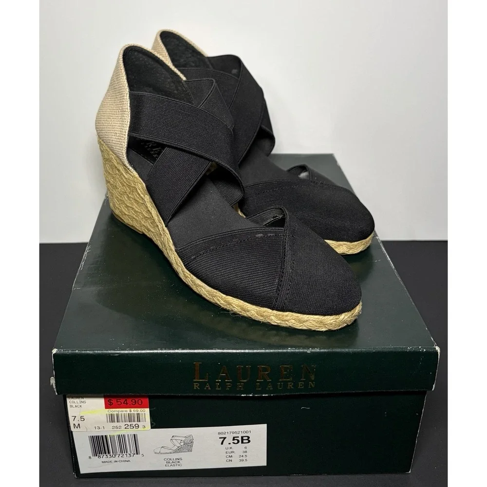 Lauren Ralph Lauren Collins Black Elastic Wedges Women's 7.5B M